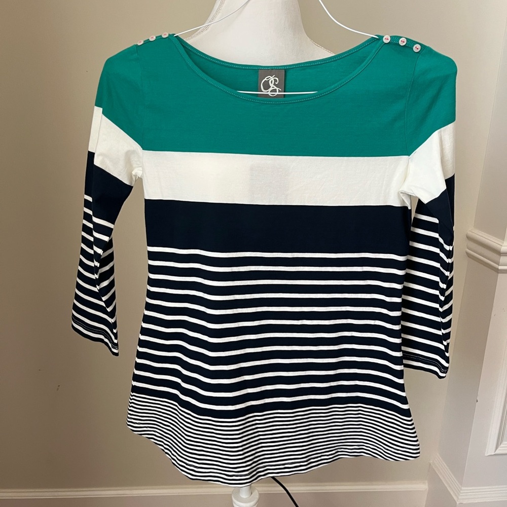 One September Anthropologie Striped 3/4 Sleeve Top- P XS